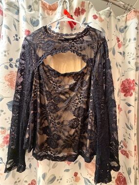 torrid Black Lace Keyhole Long-Sleeve Blouse